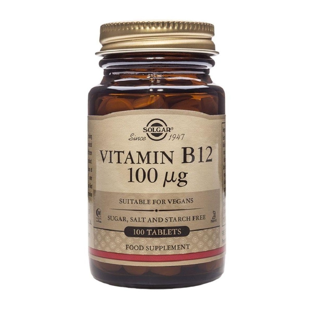 Solgar Vitamin B12 100 mcg - 100 Tablets - Energy Metabolism & Nervous System Support - Non-GMO, Vegan, Gluten & Dairy Free, Kosher, Halal - 100 Servings