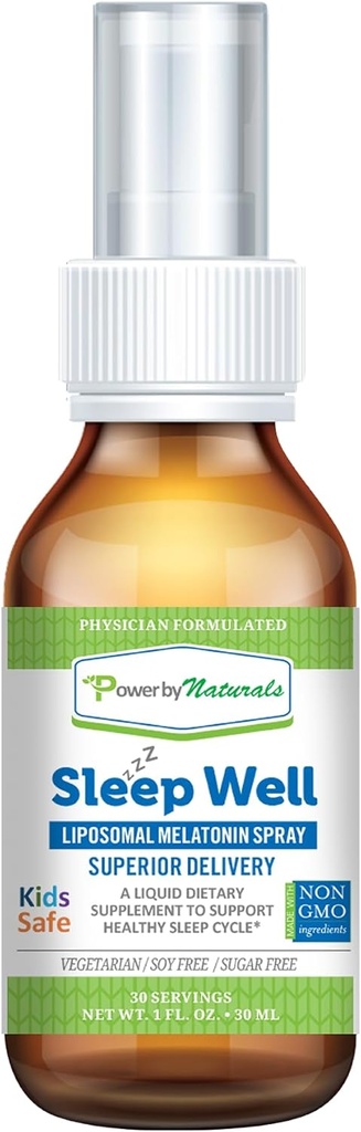 Power By Naturals - Sleep Well - Liposomal Melatonin Spray - 3 Χιλιοστόγραμμα μελατονίνης για παιδιά και ενήλικες, 30 εξυπηρετήσεις