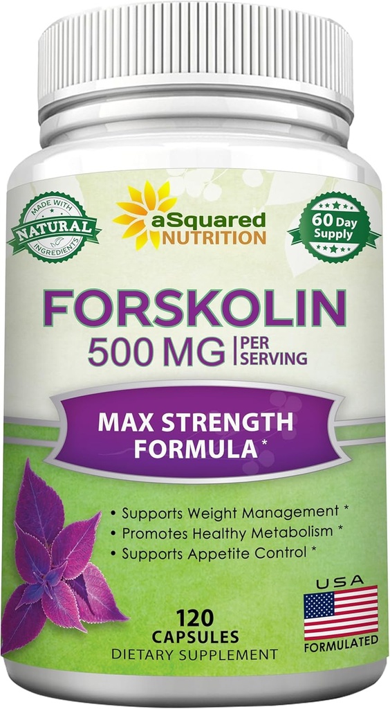 aSquared Nutrition Forskolin 500mg Max Strength -120 Κάψουλες, Φυσικό συμπλήρωμα για καθαρό βάρος απώλεια καυσίμου, Coleus Forskohlii Root-Forskolin Diet Pills, Belly Buster Pure Fat Burner 2X Slim Trim Loose
