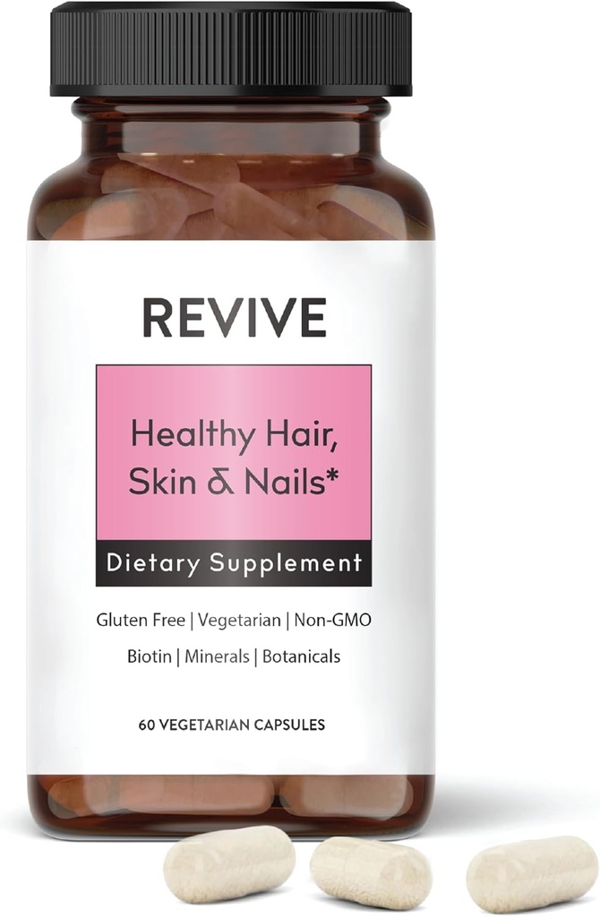 Healthy Skin, Hair & Nails Supplement by Revive Essential Oils - Υποστηρίζει υγιή μαλλιά με Pantented Form of Biotin - Ashwagandha για υποστήριξη στρες - Plus Βιταμίνες & Ορυκτά