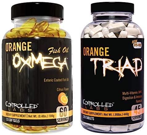 CONTROLLED LABS Overall Health Bundle, 45 Servings Orange Triad, 120 Count Orange Oximega Fish Oil, Muscle Building and Recovery Supplement for Men and Women