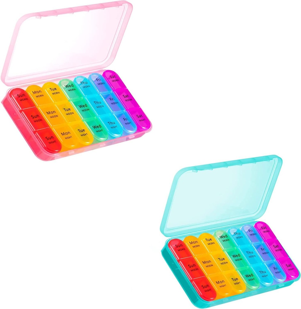 Asprink Pink and Cyan Pill Organizer 3 φορές την ημέρα - Weekly Pill Box 3 φορές την ημέρα - Daily Pill Box 7 Ημέρα Οργανωτής Ιατρικής, Big Pill Case Pill Box 3 φορές την ημέρα, Travel Pill Organizer