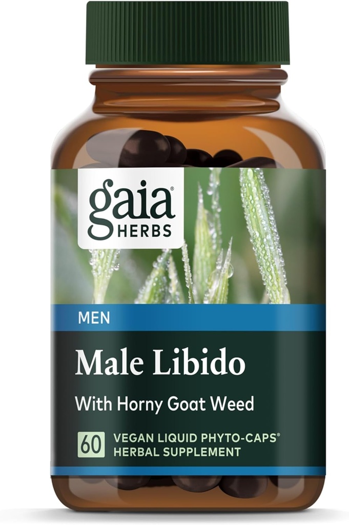 Gaia Herbs Male Libido - Συμπλήρωμα βοτάνων με Saw Palmetto, Horny Goat Weed, Maca & Oats - Υποστηρίζει Stamina, Vitality & Hormone Balance for Men - 60 Vegan Liquid Phyto-Capsules (20-Day Supply)