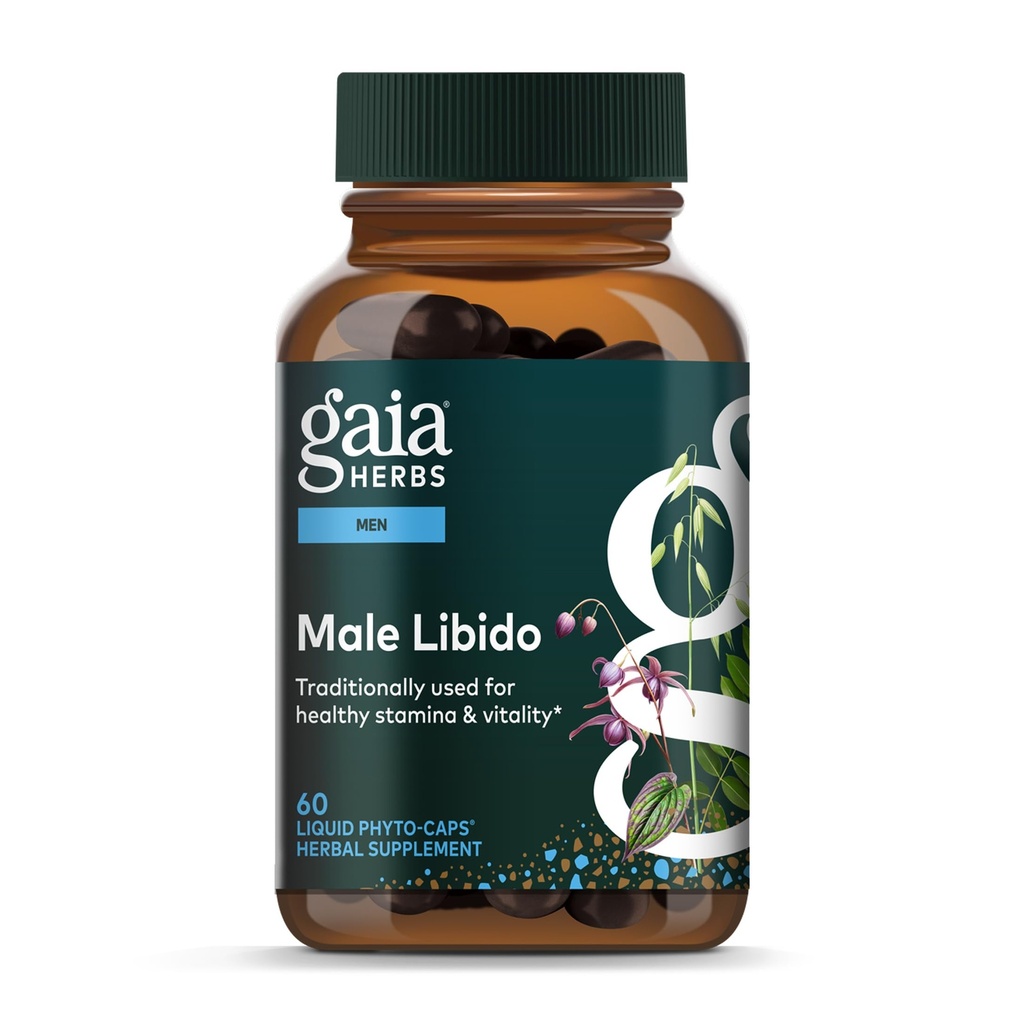 Gaia Herbs Male Libido - Συμπλήρωμα βοτάνων με Saw Palmetto, Horny Goat Weed, Maca & Oats - Υποστηρίζει Stamina, Vitality & Hormone Balance for Men - 60 Vegan Liquid Phyto-Capsules (20-Day Supply)