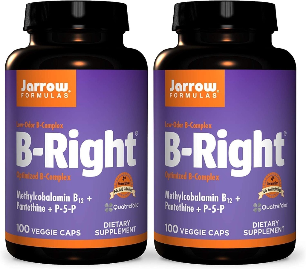 Jarrow Formulas B-Right - 100 Veggie Caps, Pack of 2 - Low-Odor Vitamin B-Complex Formula - Ενέργεια & Μεταβολισμός Υποστήριξη - Προάγει τον εγκέφαλο, την καρδιά και την καρδιαγγειακή υγεία - 100 Count (Pack of 2)