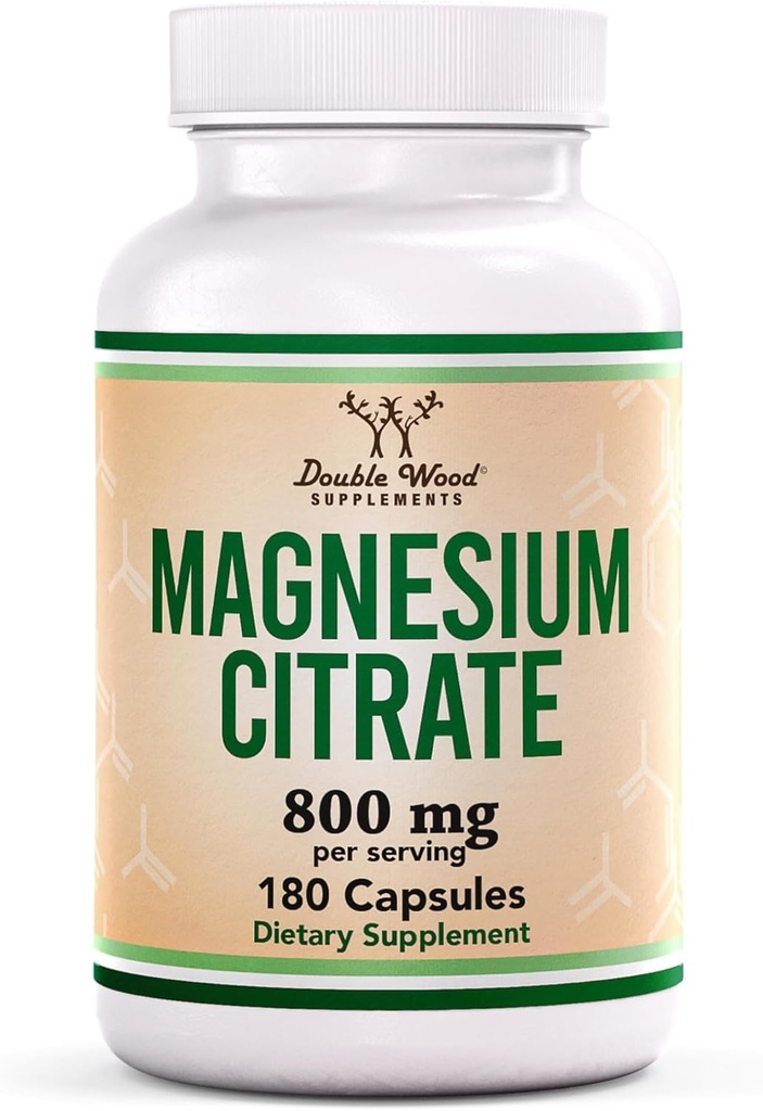 Μαγνήσιο Κιτρικό 800mg, 180 κάψουλες, υποστήριξη πέψης και δυσκοιλιότητας, Vegan Safe, μη ΓΤΟ, Διπλά συμπληρώματα ξύλου