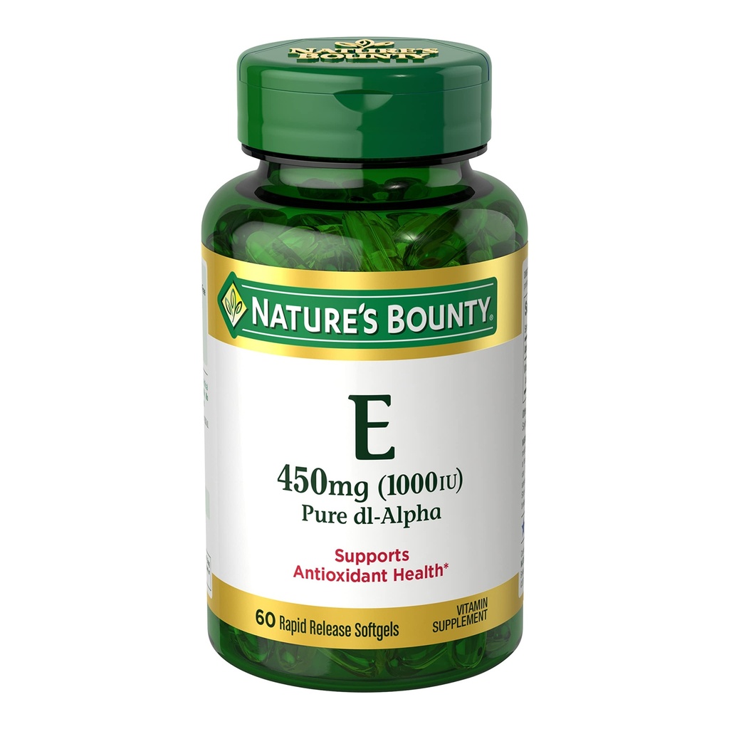 Nature's Bounty Vitamin E 1000 IU Softgels, Υποστηρίζει Αντιοξειδωτική Υγεία & ανοσοποιητικό σύστημα, 1 Υπηρεσία ανά ημέρα, Χωρίς Γλουτένη, 60 Softgels (πακέτο του 1)