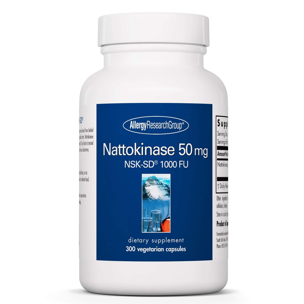 Ομάδα Έρευνας Αλλεργίας Nattokinase 50mg Συμπλήρωμα - NSK-SD 1000 FU, Καρδιαγγειακή Υποστήριξη, Κυκλοφορική Υγεία, Κτηνοτροφικές Κάψουλες - 300 Count