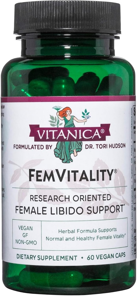 Vitanica FemVitality Libido συμπλήρωμα για τις γυναίκες, φυσικό θηλυκό Libido Booster για τις γυναίκες, Αυξάνει Intimate Drive, επιθυμία και Σταματίνα, Βοηθά Κολπική ξηρότητα, Vegan 60 κάψουλες
