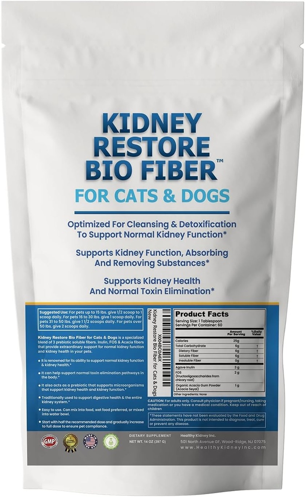 Bio Fiber για την υποστήριξη γάτας & σκύλου νεφρών, συμπλήρωμα υγείας νεφρών κατοικίδιων ζώων, υποστήριξη νεφρών για σκύλους & γάτες, σκυλί υποστήριξης νεφρών, Προσθήκη w / Renal τροφίμων, υποστήριξη κανονική λειτουργία νεφρών - 60 εξυπηρετούν