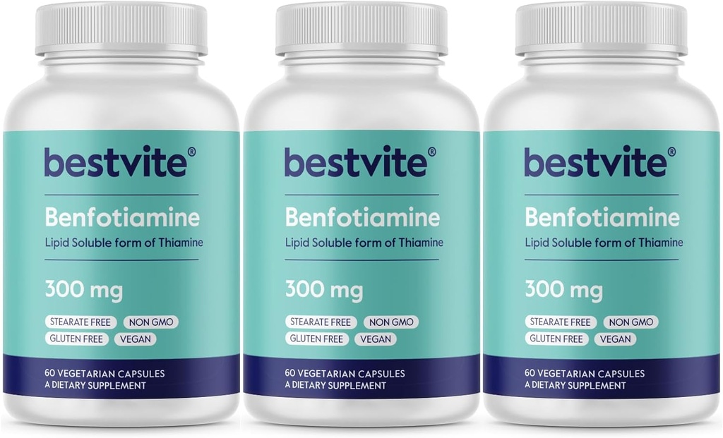 Βενφοτιαμίνη 300mg (180 κάψουλες χορτοφάγων) (60x3) Χωρίς Stearates - Όχι Dioxide σιλικόνης - Vegan - Μη ΓΤΟ - Χωρίς γλουτένη