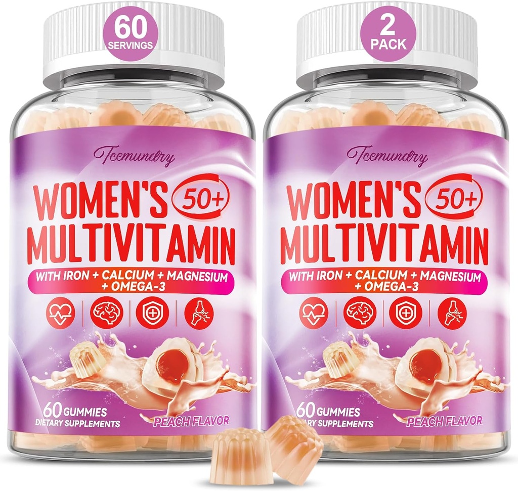 Multivitamin Gummies for Women 50 Plus - με Omega 3, Συνένζυμο Q10, Σιδήρος, Ασβέστιο, Ψευδάργυρος, Βιταμίνη A, C, D3, E, K2, B Complex, Folate - Πολλαπλές Βιταμίνες & Ορυκτά για Ενέργεια, Ομορφιά, Ανοσοποιητικό, Χωρίς Ζάχαρη