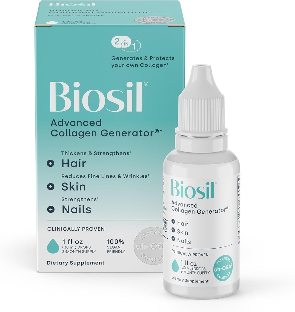 Biosil Collagen Booster Supplement - 1 fl oz Drops - Πατενταρισμένο ch-OSA Activator για το δέρμα, τα μαλλιά, τα νύχια και τις αρθρώσεις - Υποστηρίζει τη φυσική παραγωγή - 60-Day Supply