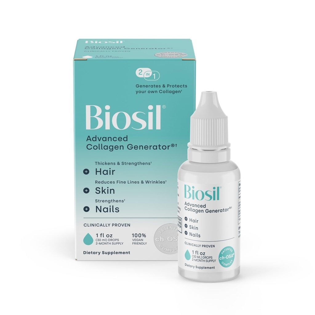 Biosil Collagen Booster Supplement - 1 fl oz Drops - Πατενταρισμένο ch-OSA Activator για το δέρμα, τα μαλλιά, τα νύχια και τις αρθρώσεις - Υποστηρίζει τη φυσική παραγωγή - 60-Day Supply