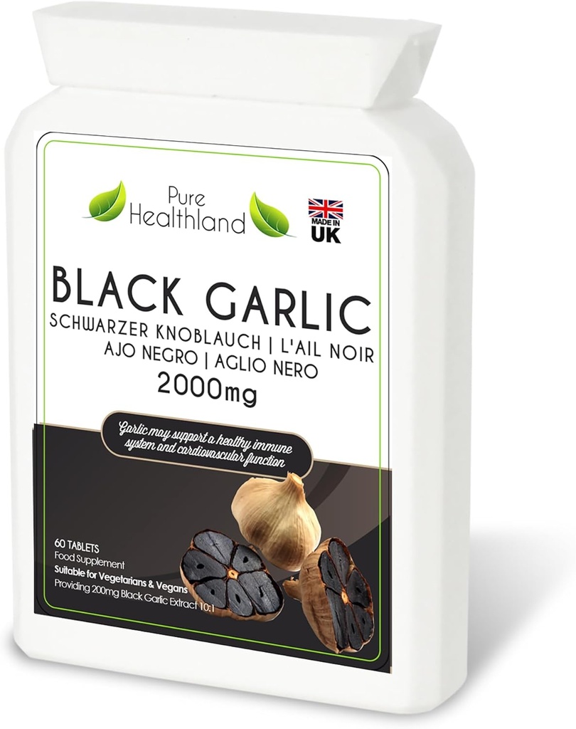 Gluten-Free Odorless Black Garlic Supplement – High Potency Concentrated from Fresh Garlic Bulbs – Vegan & Vegetarian Tablets – Made in UK (1 Bottle)