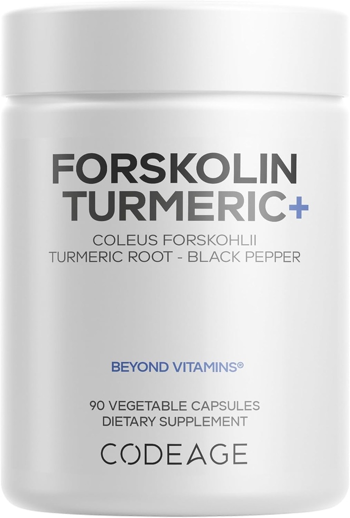 Codeage Forskolin, Pure Forskolin Coleus + οργανική σκόνη ρίζας κουρκουμινοειδών 95% + Μαύρο πιπέρι βιοπερίνης - 20% Standardized Coleus Forskohlii Συμπλήρωμα - Μη ΓΤΟ - 90 κάψουλες