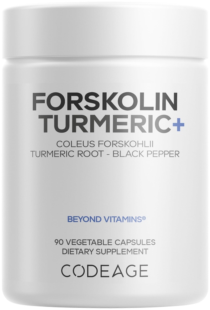 Codeage Forskolin, Pure Forskolin Coleus + οργανική σκόνη ρίζας κουρκουμινοειδών 95% + Μαύρο πιπέρι βιοπερίνης - 20% Standardized Coleus Forskohlii Συμπλήρωμα - Μη ΓΤΟ - 90 κάψουλες