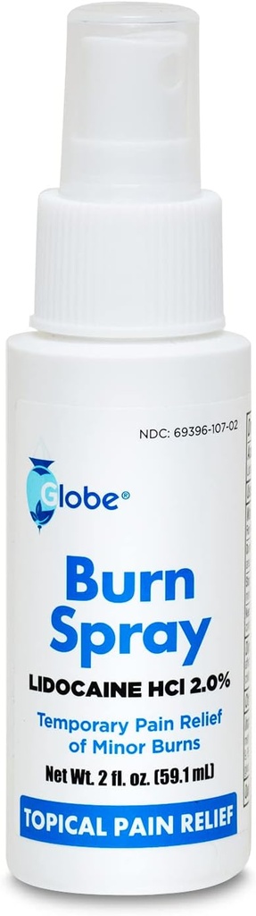 Globe Burn Spray, Lidocaine 2%. Topical Anesthetic Pain Relief and Numbing 2 oz Spray Bottle