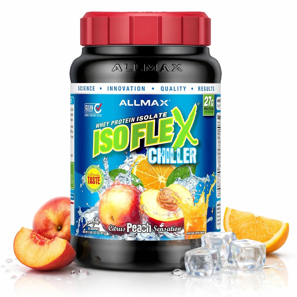ALLMAX Διατροφή ISOFLEX Chiller, Citrus Peach Sensation - 2 lb - 27 γραμμάρια πρωτεΐνης ανά Scoop - Zero Fat & Sugar - 99% Λακτόζη Χωρίς - Κατά προσέγγιση 28 εξυπηρετούν
