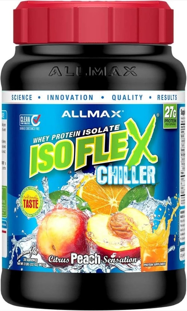 ALLMAX Διατροφή ISOFLEX Chiller, Citrus Peach Sensation - 2 lb - 27 γραμμάρια πρωτεΐνης ανά Scoop - Zero Fat & Sugar - 99% Λακτόζη Χωρίς - Κατά προσέγγιση 28 εξυπηρετούν