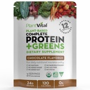 Plantvital Vegan Protein Powder Plant Based, Οργανική Πρωτεϊνική Σκόνη Σοκολάτα 24g/0g Ζάχαρη, 12 Superfoods, Veggies, Probiotics, Raw Cocoa, Kale, Beets, Spirulina, Pea, Gluten-free, Keto-Friendly,16oz