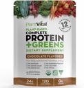 Plantvital Vegan Protein Powder Plant Based, Οργανική Πρωτεϊνική Σκόνη Σοκολάτα 24g/0g Ζάχαρη, 12 Superfoods, Veggies, Probiotics, Raw Cocoa, Kale, Beets, Spirulina, Pea, Gluten-free, Keto-Friendly,16oz