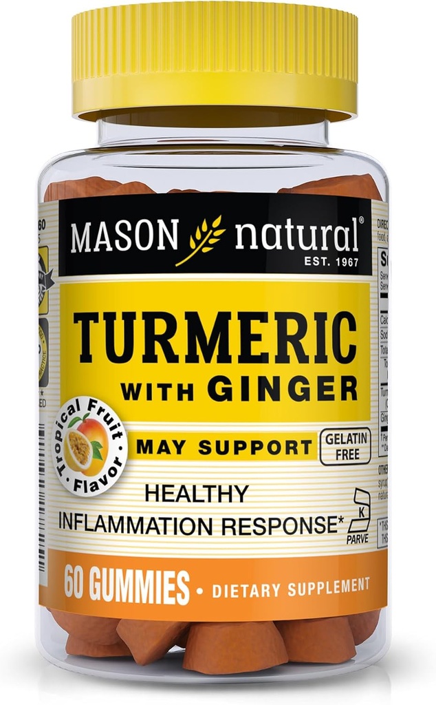 MASON ΦΥΣΙΚΗ Κουρκουμάς με Ginger Gummies, Φυσική Κοινή Υποστήριξη & Αντιοξειδωτική Φόρμουλα, Τροπικό άρωμα φρούτων, 60 Gummies
