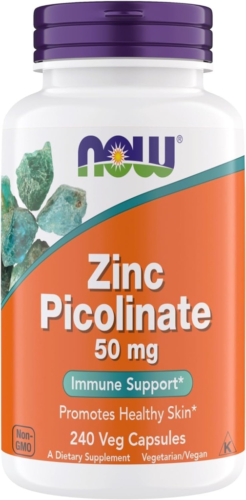 Συμπληρώματα τώρα, Ψευδάργυρος Picolinate 50 mg, Υποστηρίζει Enzyme Λειτουργίες, Ανοσολογική Υποστήριξη, Μη-ΓΤΟ, Kosher, Κατάλληλο για Vegans - 240 Χορτοφαγικές Κάψουλες (Pack of 1)