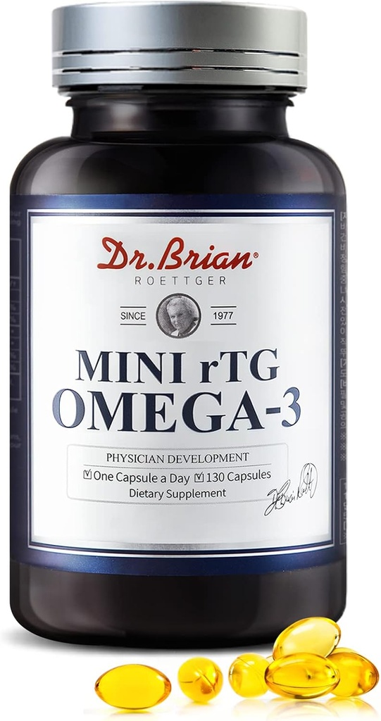 Dr. Brian Fish Oil Συμπλήρωμα 130 Softgel, Εξαιρετικά απορροφημένο rTG Mini Omega 3 Καψάκιο ιχθυέλαιο με EPA/DHA λιπαρά οξέα Βιταμίνη D E, 500mg rTG Omega-3 Υποστήριξη Καρδιάς Ανοσοποιητική Υγεία Δεν Ψάρια Γεύση