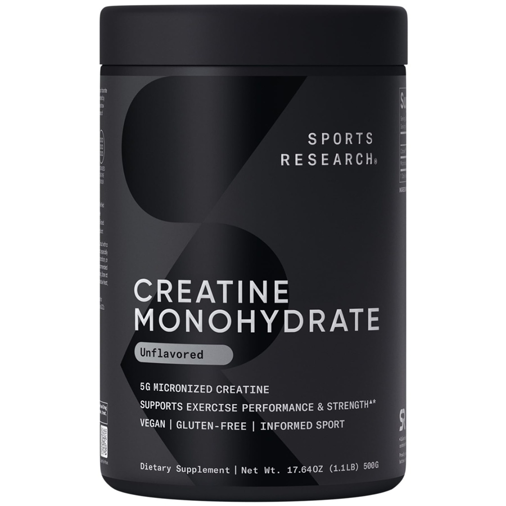 Sports Research Creatine Monohydrate - Κερδίστε Lean Μύες, Βελτιώστε την απόδοση και τη δύναμη και την υποστήριξη Ανάκτηση προπόνησης* - 5 g Micronized Creatine - 17.64 oz