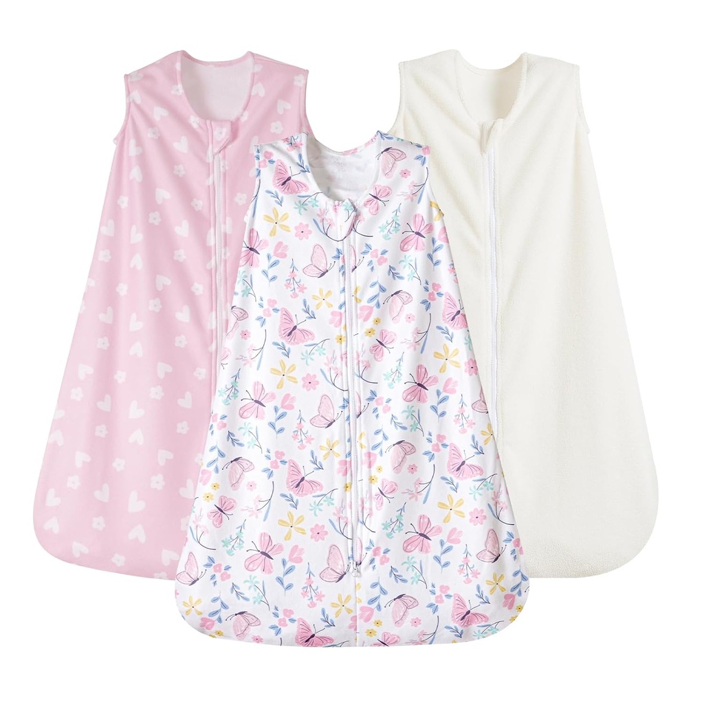 PHF 3 τεμ Ζεστό μικρο-Fleice Baby Sleep Sack 6-12 Μήνες, μαλακό μωρό φοριέται κουβέρτα, 2-Way Zipper Sleeping Baby Sack, Comfy Toddler Sleeping Sack για Κορίτσια, Μεσαίου μεγέθους, Πεταλούδα