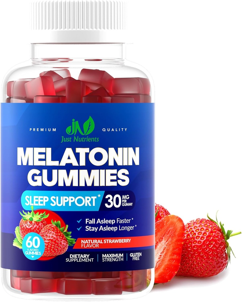 Melatonin 30mg Gummies for Adults (60 Servings) - High Potency Sleep Support with 30mg of Melatonin Per Gummy - Gluten-Free, Sugar-Free, Non-GMO, 100% Vegetarian, Strawberry Flavor - 60 Gummies