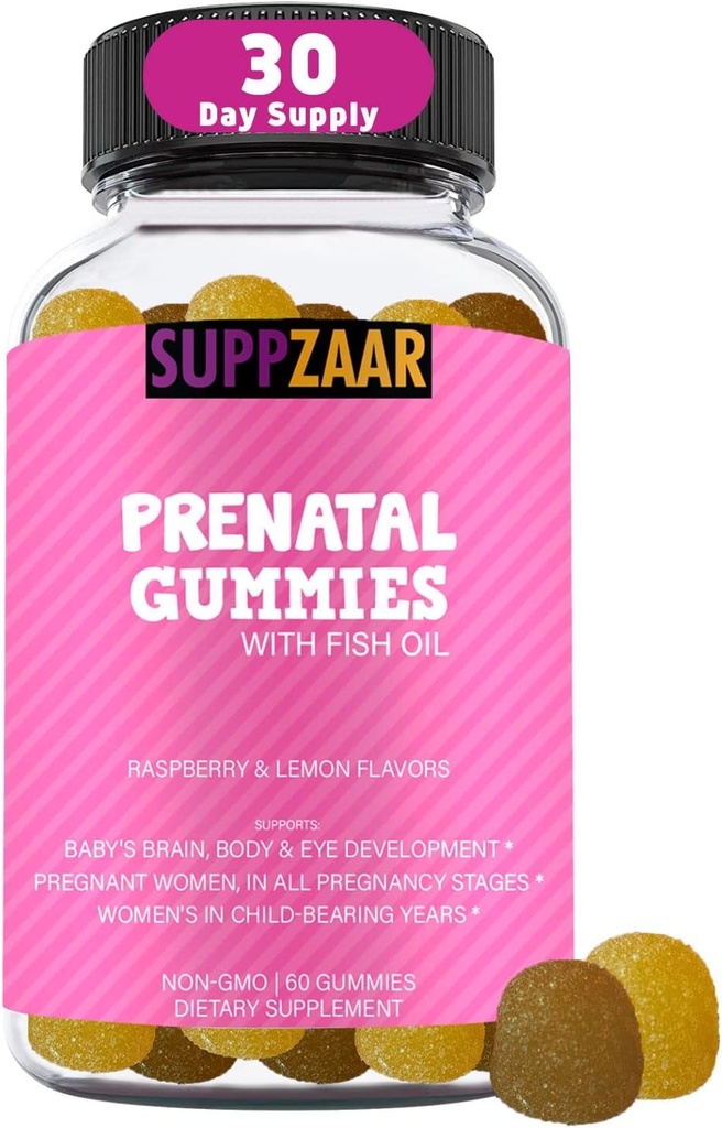 Προγεννητική Βιταμίνη Gummies με DHA, φολικό οξύ, ιχθυέλαιο, ιώδιο, βιοτίνη & βιταμίνη A C D E B6 B12 - Νόστιμες προγεννητικές βιταμίνες για την υποστήριξη της γυναικείας υγείας και ευεξίας - 60 Gummies