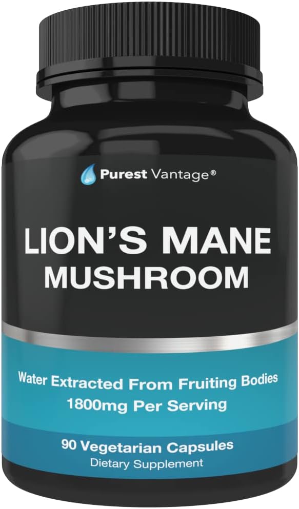 Organic Lions Mane Mushroom Caps - 1800mg Mane Mushroom Supplement Grown in USA - Nootropic Brain Supplement and Immune Support - Lions Mane Extract Powder - 90 Veggie Caps