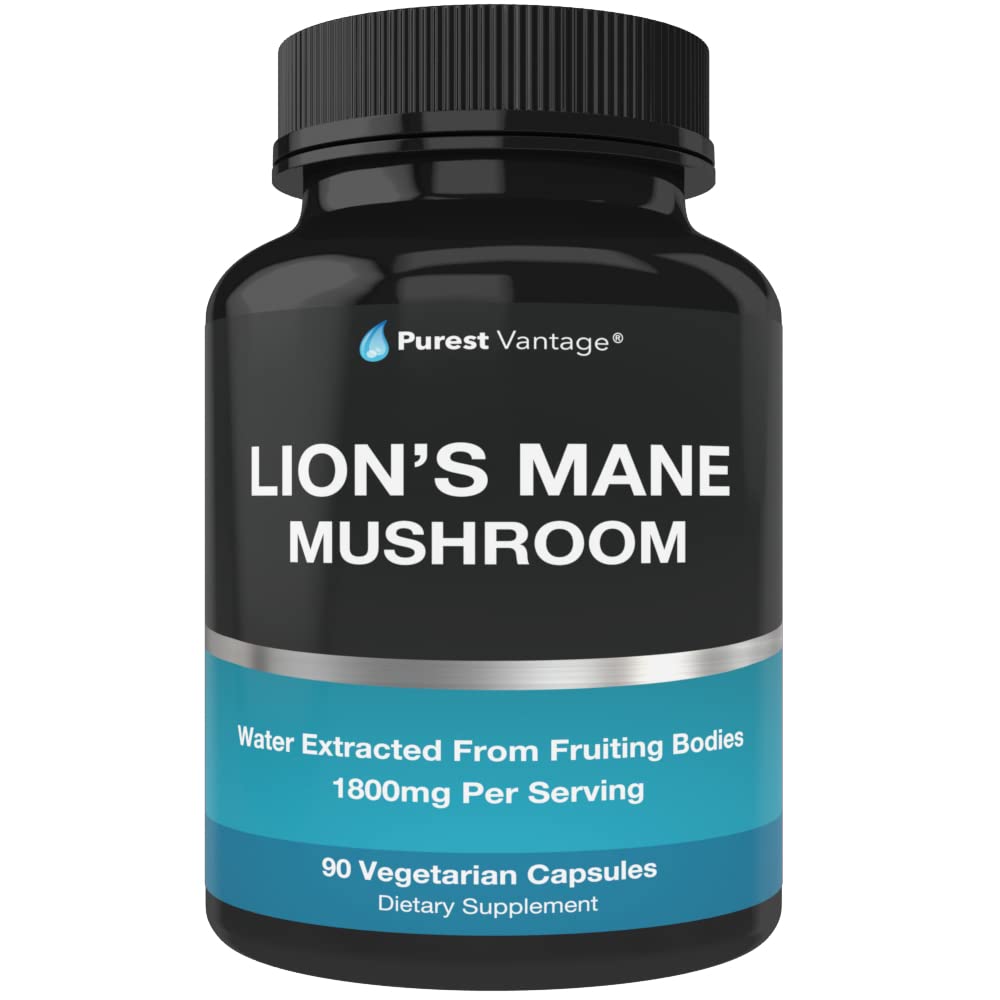 Organic Lions Mane Mushroom Caps - 1800mg Mane Mushroom Supplement Grown in USA - Nootropic Brain Supplement and Immune Support - Lions Mane Extract Powder - 90 Veggie Caps