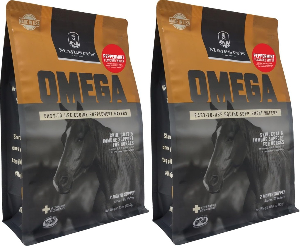 Omega Wafers - Superior Horse/Equine Skin, Coat, and Immune support Supplement - Ωμέγα 3, 6, 9, και Βιοτίνη (Peppermint, 2 Pack (120 Count Total))