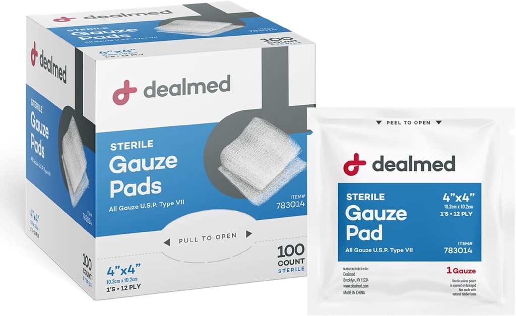 Κατασκευασμένα 4’ x 4’’ Αποστειρωμένα Πακέτα Gauze (100 κόμης) Διασπώμενα και ατομικά τυλιγμένα Πακέτα Ιατρικής Περιποίησης, Προϊόν Περιποίησης Τραυμάτων για Κιτ Πρώτων Βοηθειών και Ιατρικές Εγκαταστάσεις (πακέτο του 1)