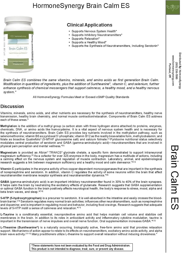 ΟρμόνηSynergy RetzlerRx® Brain Calm ES - Ultimate Support for Calmness & Relaxation - L-Θεανίνη (Suntheanine®) - TRAACS® Albion® Chelated Minerals - GABA - 5-HTP - L-Taurine - 120 V-Caps