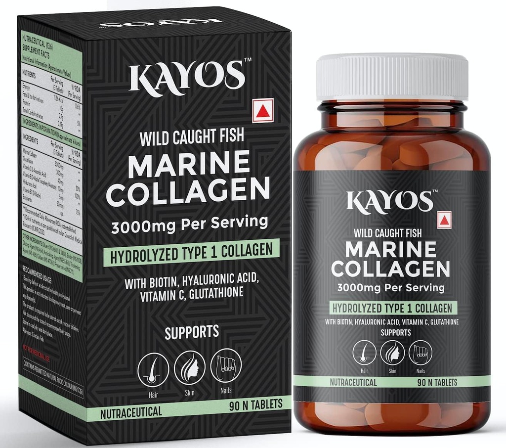 Miri Marine Collagen Tablets – 3000mg Type 1 Collagen Hydrolysate Fish Amino Acids – με Biotin, Hyaluronic Acid, Vitamin C, Glutathione – Συμπλήρωμα Καρφιών Δερμάτων Δερμάτων Δερμάτων Οστού - (90 pc)