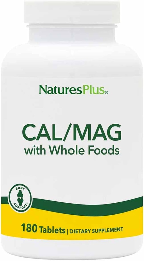 NaturesPlus Source of Life Cal/Mag Mineral Supplement- 500 mg Ασβέστιο, 250 mg Μαγνήσιο, 180 χορτοφαγικά δισκία - Ολόκληρο συμπλήρωμα διατροφής, Προάγει την υγεία των οστών - Χωρίς γλουτένη - 90 Σερβιέτες