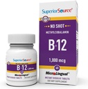Superior Source No Shot Methylcobalamin B-12 1.000 mcg - Βιταμίνη B-12 για την υποστήριξη της παραγωγής ενέργειας, της υγείας του εγκεφάλου και της γενικής ευεξίας - Υπογλώσσια δισκία για ταχεία απορρόφηση - 60 δισκία διάλυσης