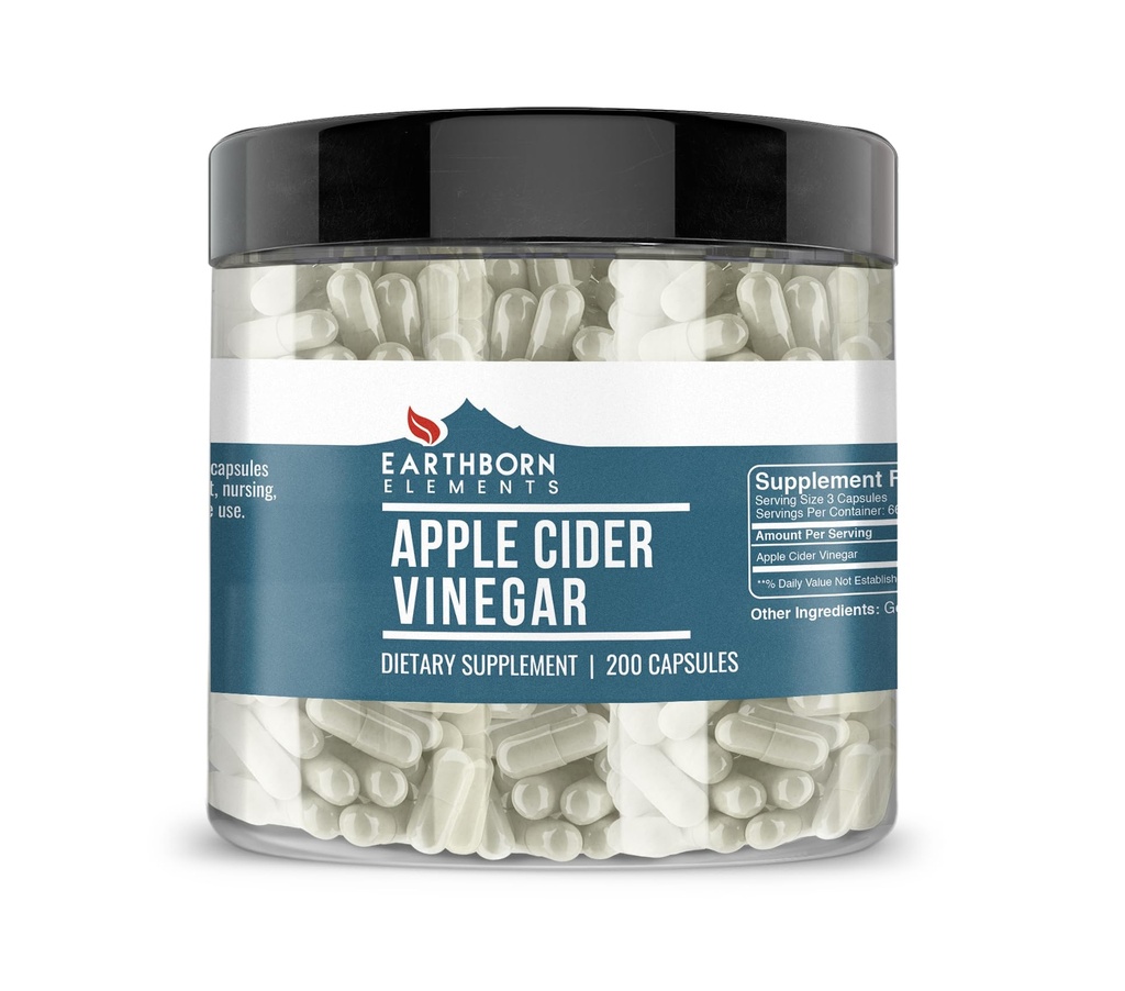 Earthborn Elements Apple Cider Vinegar 200 Κάψουλες, καθαρό & μη αραιωμένο, χωρίς πρόσθετα