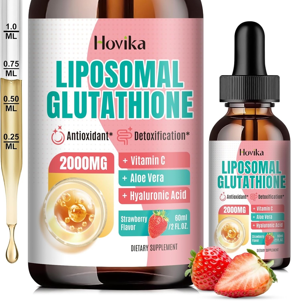 Liposomal Glutathionone Supplement 2000mg, Liquid Glutathionone Drops with Vitamin C, Master Antioxidants for Immune System, Γήρανση Defense, Skin Health, Liver Detox-Superior Abvortion, Strawberry 2 Fl Oz