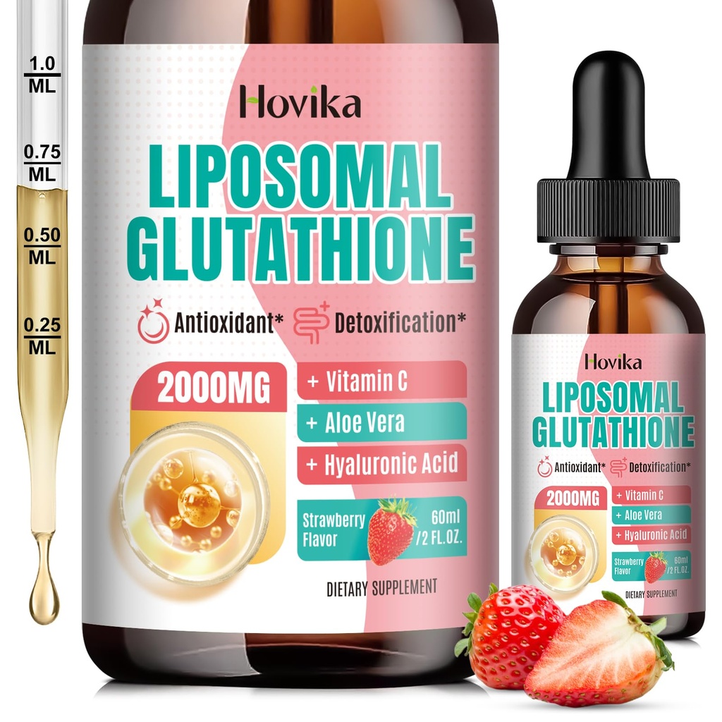 Liposomal Glutathionone Supplement 2000mg, Liquid Glutathionone Drops with Vitamin C, Master Antioxidants for Immune System, Γήρανση Defense, Skin Health, Liver Detox-Superior Abvortion, Strawberry 2 Fl Oz