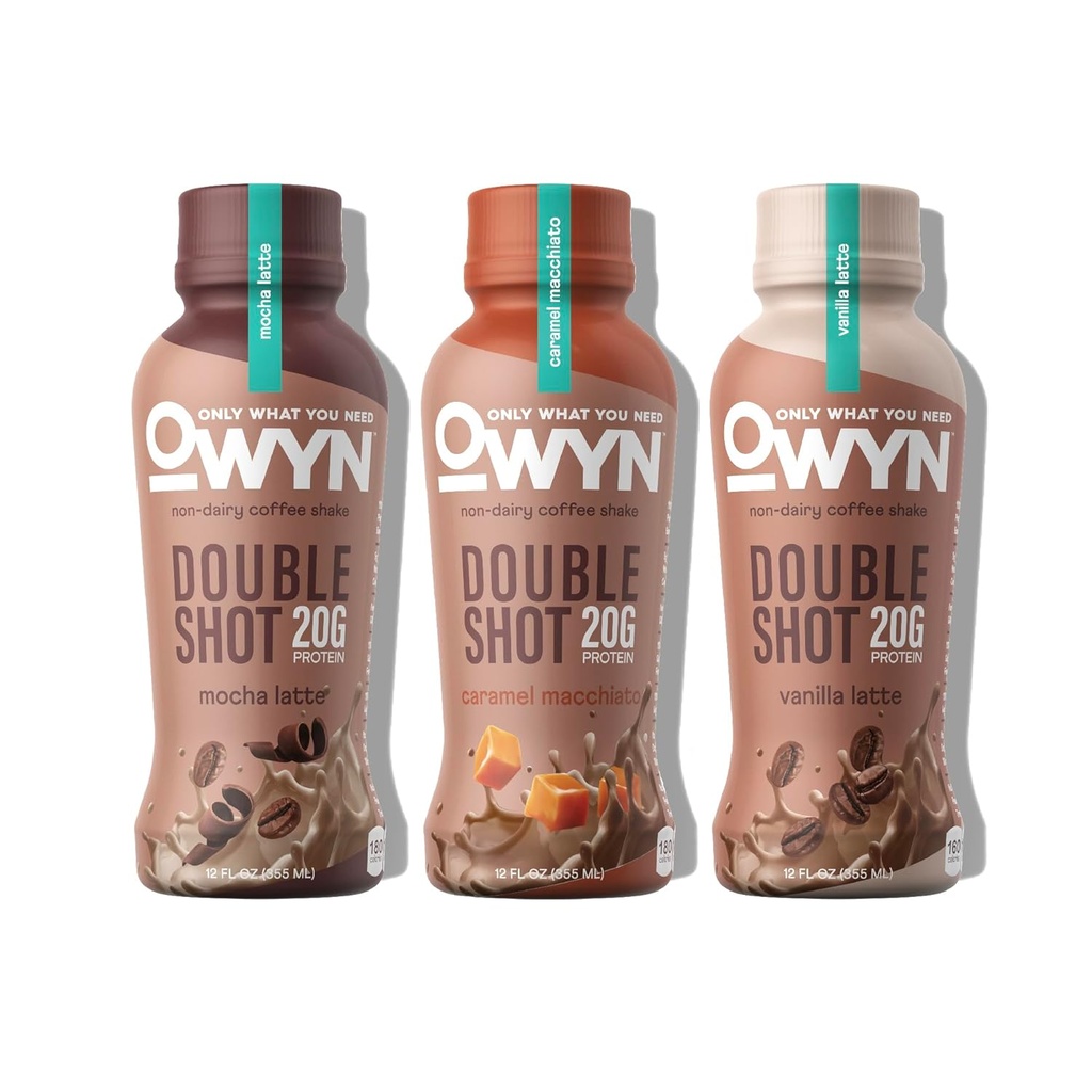 OWYN Μόνο αυτό που χρειάζεστε Doubleshot Γαλακτοκομικά Χωρίς πρωτεΐνη Keto Καφές Shake, Variety Pack, 0g ζάχαρη, 20g πρωτεΐνη με βάση τα φυτά, 180mg καφεΐνη, Γλουτένη & Χωρίς σόγια, Μη-GMO, Vegan (36 Pack, 12 Fl Oz μπουκάλια)