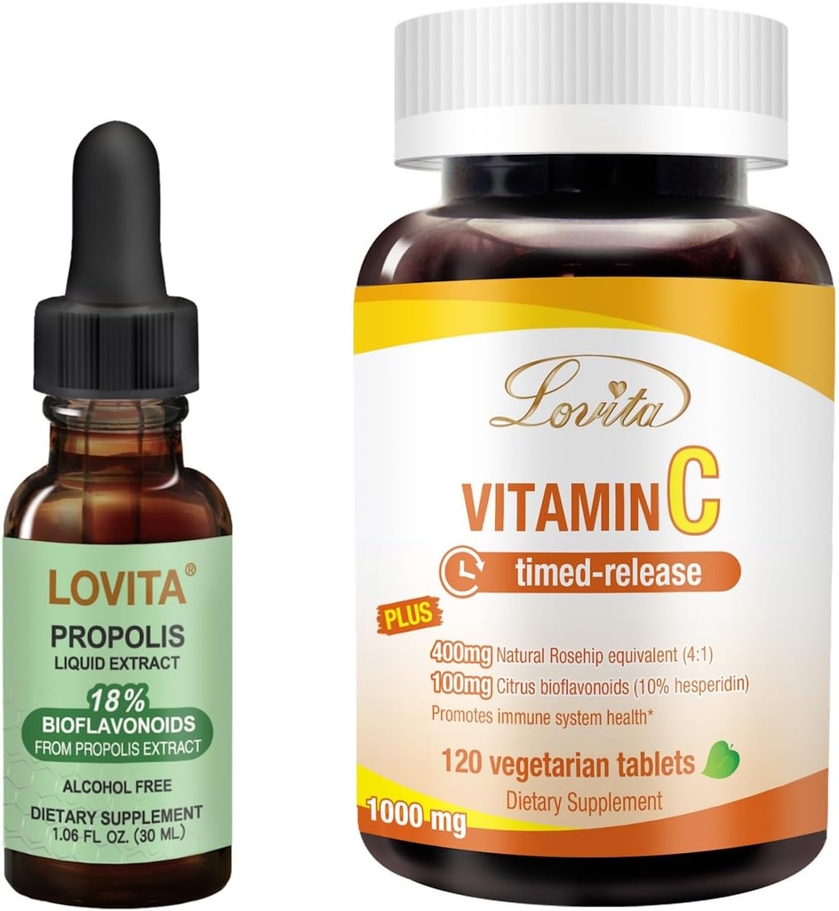 Lovita Bee Propolis Liquid Extract & Vitamin C Nutrient Supplements Bundle