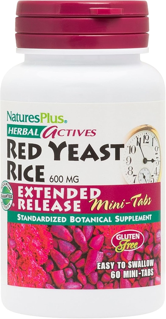 Natures Plus Herbal Actives Red Yeast Rice, Extended Release - 600 mg, 60 Mini Tablets - Συμπλήρωμα βοτάνων - Vegan, Vegetarian, Gluten-Free - 30 Σερβιέτες