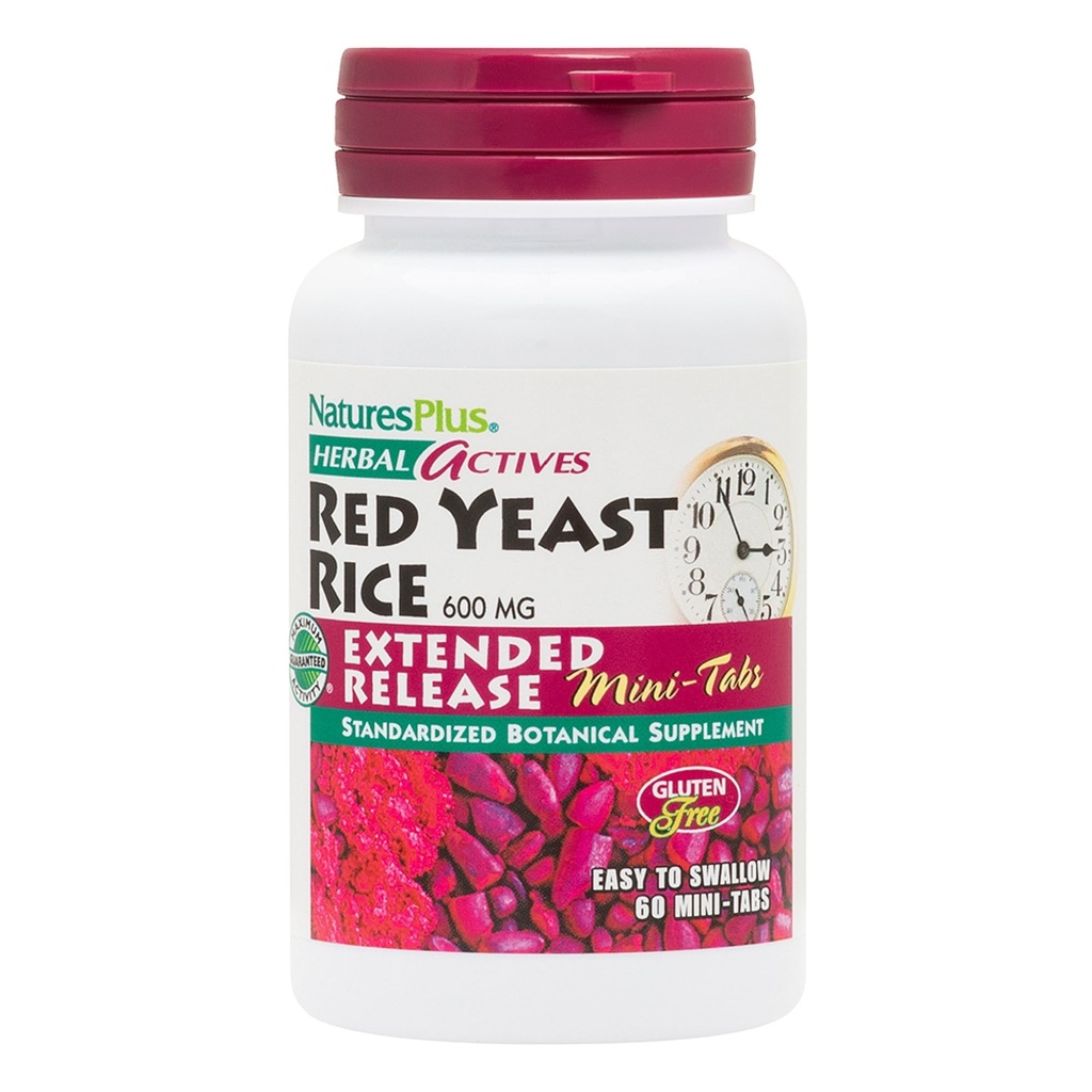 Natures Plus Herbal Actives Red Yeast Rice, Extended Release - 600 mg, 60 Mini Tablets - Συμπλήρωμα βοτάνων - Vegan, Vegetarian, Gluten-Free - 30 Σερβιέτες