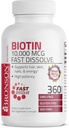 Bronson Biotin 10.000 MCG Lozenges Fast Dissolve High Potency Υποστηρίζει τα μαλλιά, το δέρμα και τα νύχια μικτή γεύση μούρου - μη-GMO, 360 χορτοφαγικά Lozenges