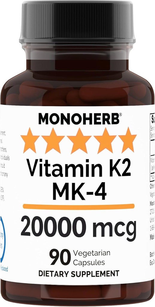 MONOHERB Βιταμίνη K2 ως Μενατερενόνη MK-4 20000 mcg ανά Καψάκιο - 90 Veg Κάψουλες